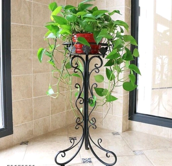 Compact Iron Corner Pot Stand For Home Decor -Balcony & Indoor Plant Holder (White, Mini) - Black